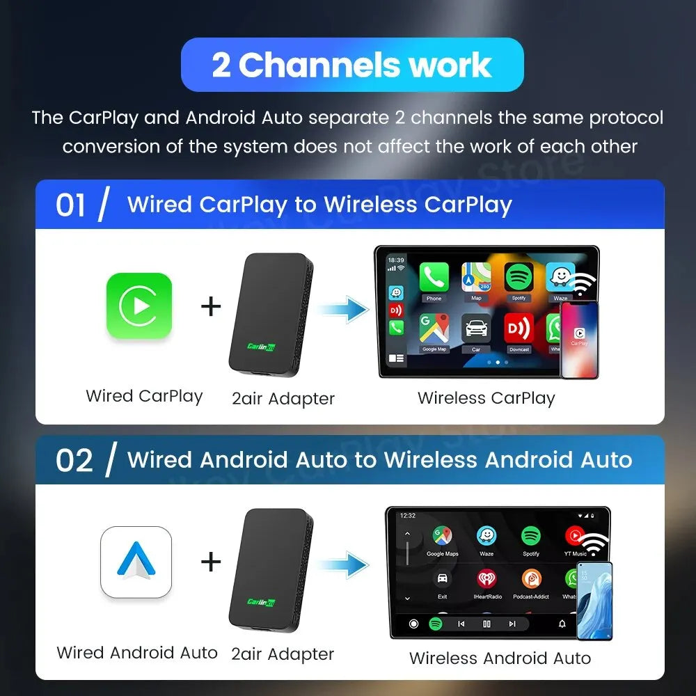 CarlinKit 5.0 2air Wireless CarPlay Adapter Android Auto Wireless Smart Box 2 in 1 For Volvo Benz Audi Kia Hyundai VW Mazda